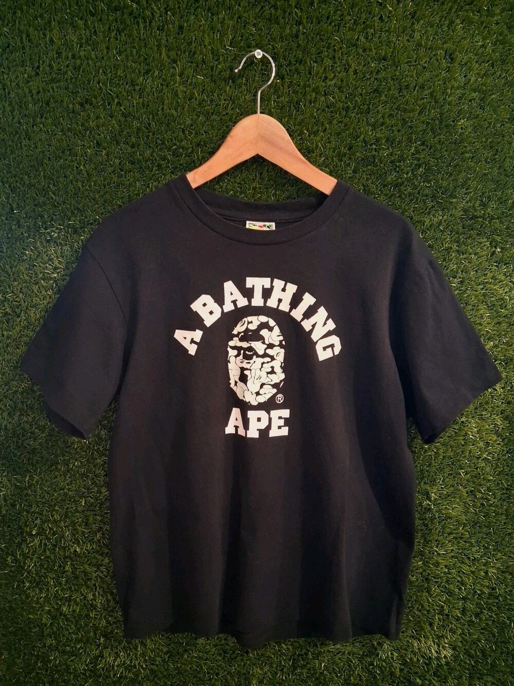 A Bathing Ape BAPE Black College Tee Size M Camo Ape Head Logo Short Sleeve T...